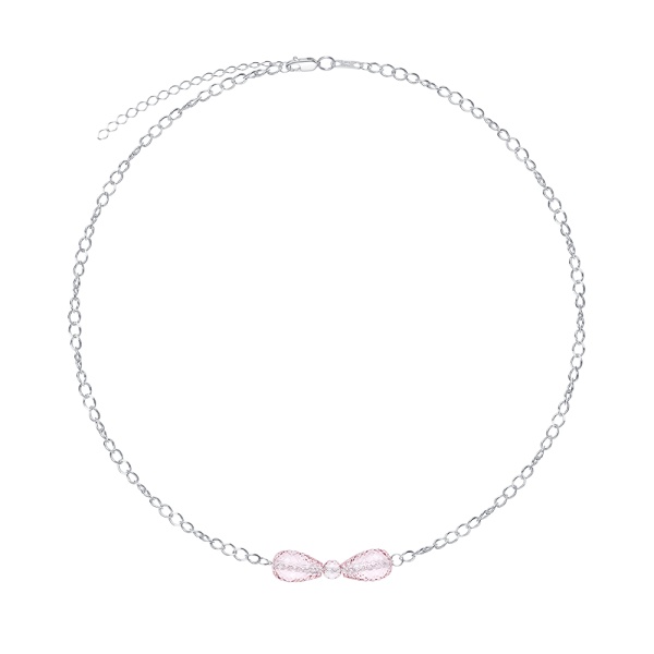 Колье из серебра с бантом из розового кварца